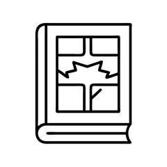 Broken window book icon vector illustration, concept of knowledge and destruction, learning and damage, outline