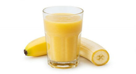 Enjoying Fresh Banana Smoothie in Glass with Ripe Fruit