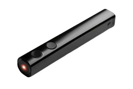 Sleek black laser pointer with two buttons red light minimalist design Perfect for presentations isolated on transparent background