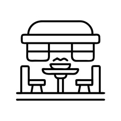 Restaurant table and chairs line art vector design for cafe dining room interior illustration and menu 