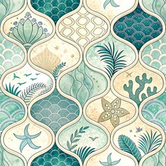 Elegant Teal Green Floral Watercolor Seamless Pattern Design art boho soft print beach    