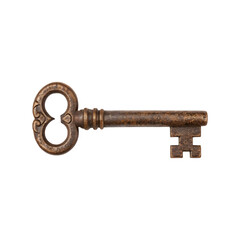 Antique Ornate Skeleton Key Old Vintage Metal Brown Rusty Door Access Security transparent background Generative AI