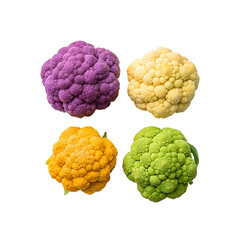 Vibrant Collection of Colorful Cauliflowers Purple Yellow Orange and Green transparent background Generative AI