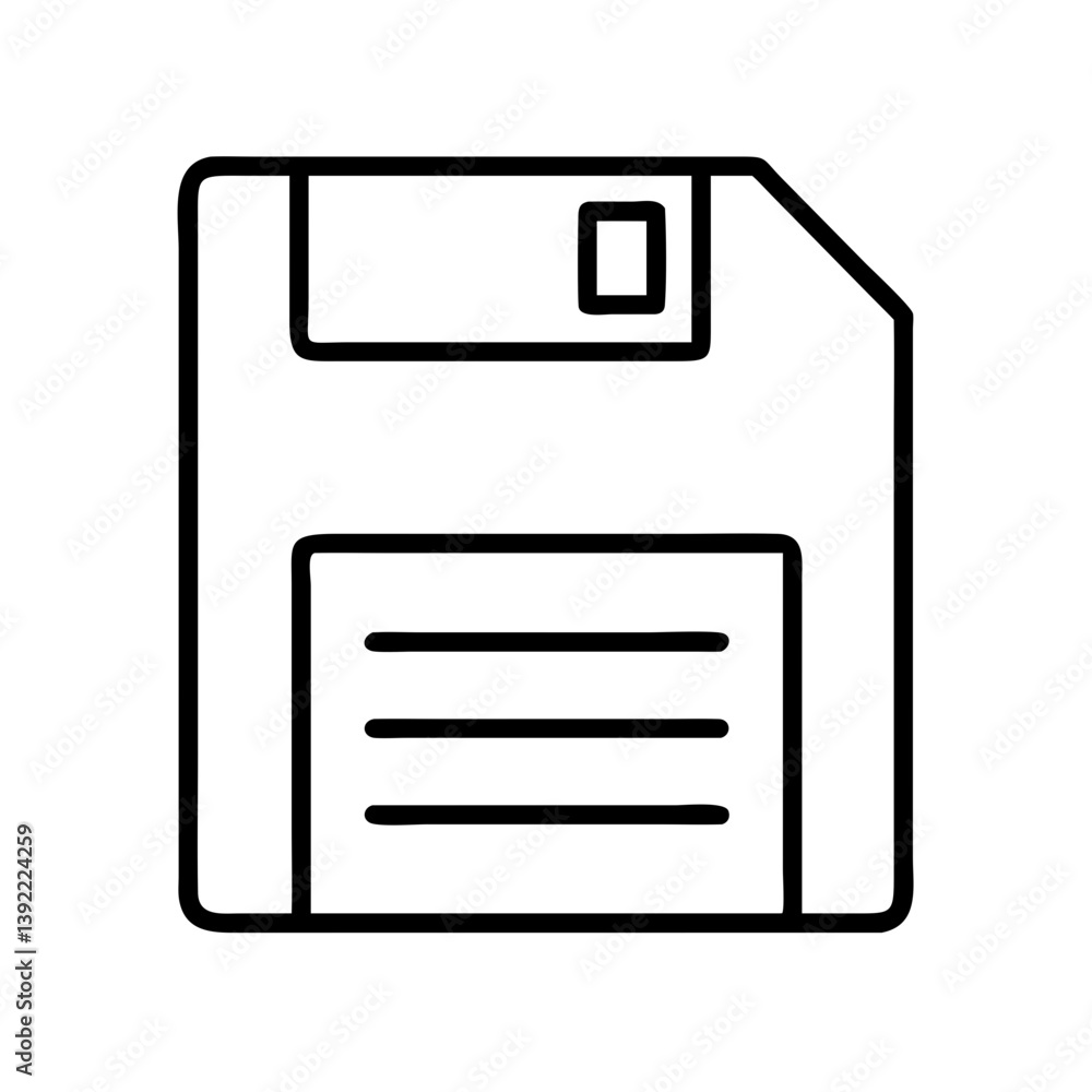 Poster floppy disk icon vector illustration for computer data storage and backup media in outline style des