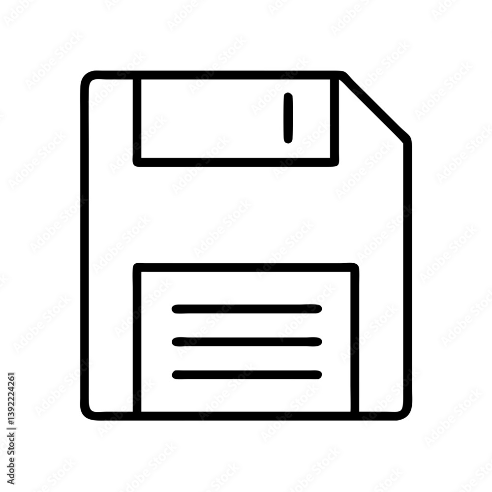 Poster floppy disk icon vector illustration for data storage and backup technology in simple outline style 