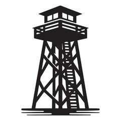Naklejka premium Imposing Watchtower silhouette, towering above the landscape – Watchtower illustration – Watchtower vector – Tower silhouette