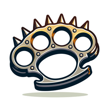 Metal brass knuckles with spikes in vintage style. Suitable for self-defense equipment and street fighting concept illustrations.