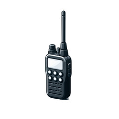 Black portable radio transceiver with antenna in realistic style. Ideal for emergency communication, security services and outdoor activities.
