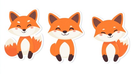 Cute cartoon foxes, playful, stickers, digital art, kids