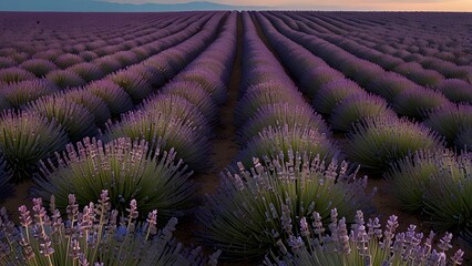   A field of lavender stretching to the horizon under a blue 