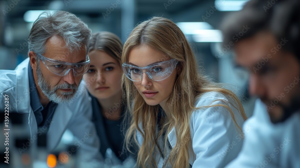 Poster experts engage in focused research within a well equipped laboratory, analyzing materials related to