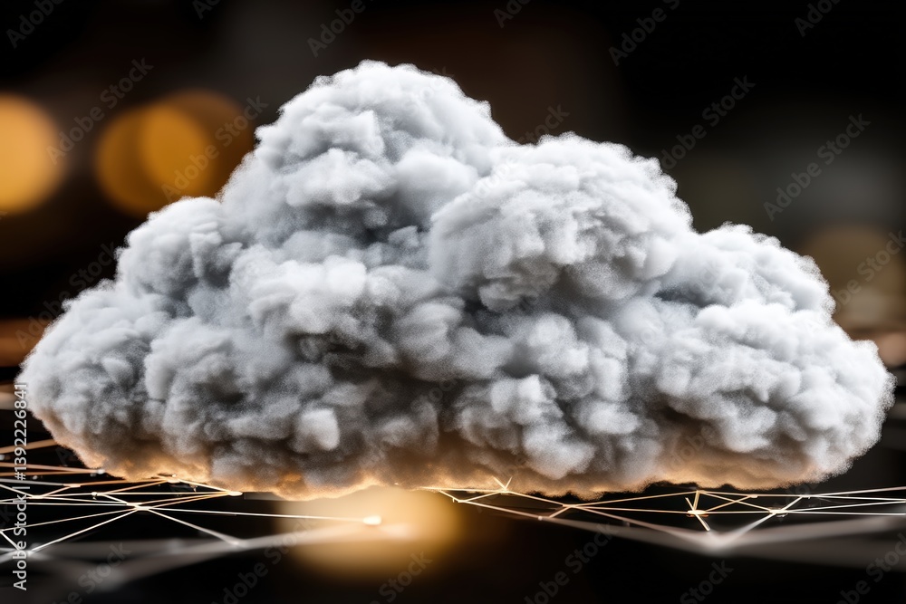 Poster fluffy cloud on an abstract background with blurred lights.