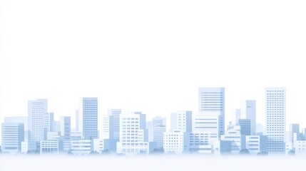 Cityscape illustration, light blue tones, urban skyline, for presentation or background use