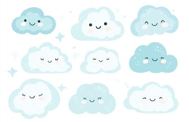 Cute Cloud Collection, Childish Design, Nursery Decor, Digital Illustration, Background Element