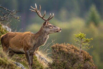 Naklejka premium Wild animals, Elk, Roe deer. Photo of an animal in the wild, high detail, natural colors, for use in nature and environmental blogs