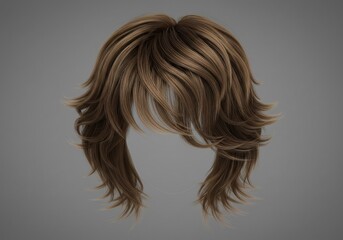 Fototapeta premium Soft brown layered hairstyle studio shot neutral background. AI Generated