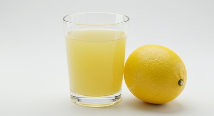 Refreshing Lemon Juice in Glass with Whole Lemon Still Life