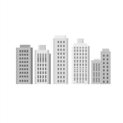 Urban skyline of various sized buildings.  Simple, stylized illustration of modern apartment buildings in grayscale.  Apartment complex design.  Multistory structures.  Cityscape representation