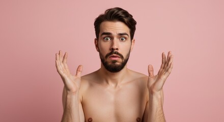 Fototapeta premium Shocked man with open hands.