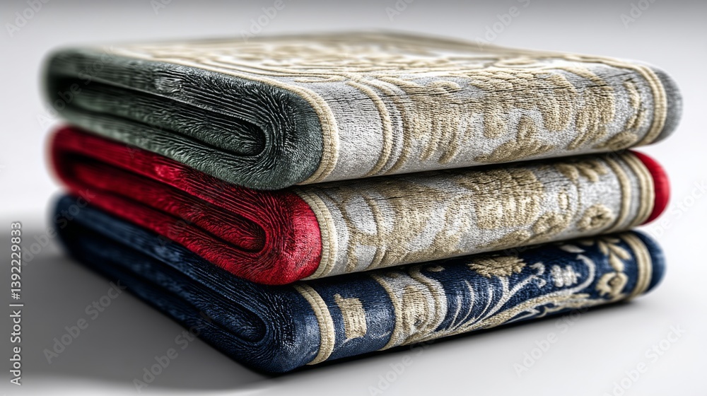 Poster elegant stacked towels in rich colors with intricate patterns