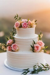 Creamy White Cake on Marble Surface, Elegant Dessert Photography, Bakery Treat