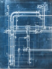 Gravity-fed water system blueprint with detailed pipes and tanks.