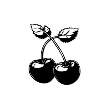 recommend clip art: Stylized cherry illustration with minimalist black and white line art design