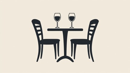 Empty restaurant table with two chairs and glasses. Simple dining concept. Stock photo