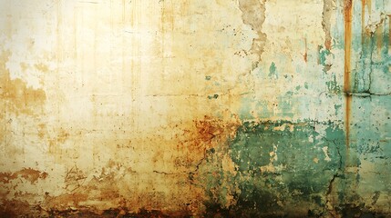 Fototapeta premium Old painted wall with peeling paint, stains, and cracks. Use as background texture for design or presentation