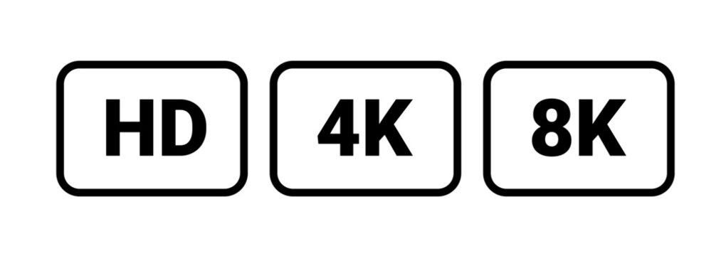 4k hd full resolution icon. Ultra video tv 8k high quality 4k hd screen template sign