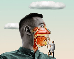 ENT specialist performing nasal examination.