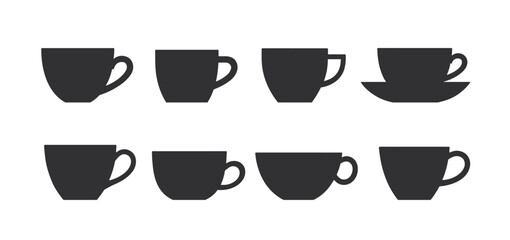 Coffee cup vector icon. Tea mug hot cafe black silhouette espresso icon set, coffee symbol.
