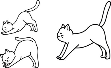 Obraz premium Cat stretching in three poses with flat design style vector art