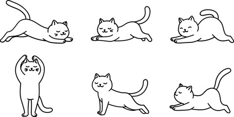 Cat stretching and playing in minimal flat vector art illustration