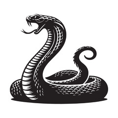 Lethal King Cobra silhouette, poised to strike at any moment – Cobra illustration – King Cobra vector – Snake silhouette

