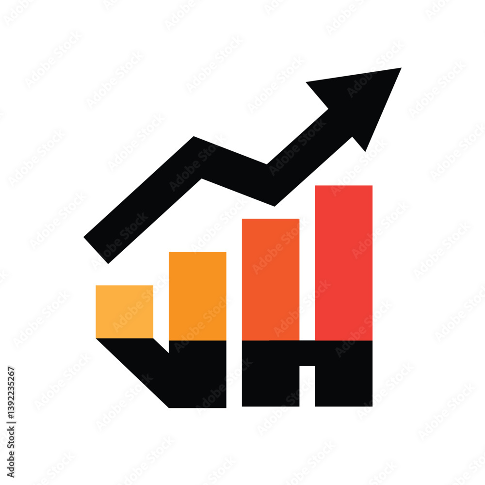 Poster the image shows a flat design of letters vh in graph bar shape with an arrow pointing up for statist