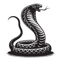 Fierce King Cobra silhouette, embodying danger and majesty – Cobra illustration – King Cobra vector – Snake silhouette

