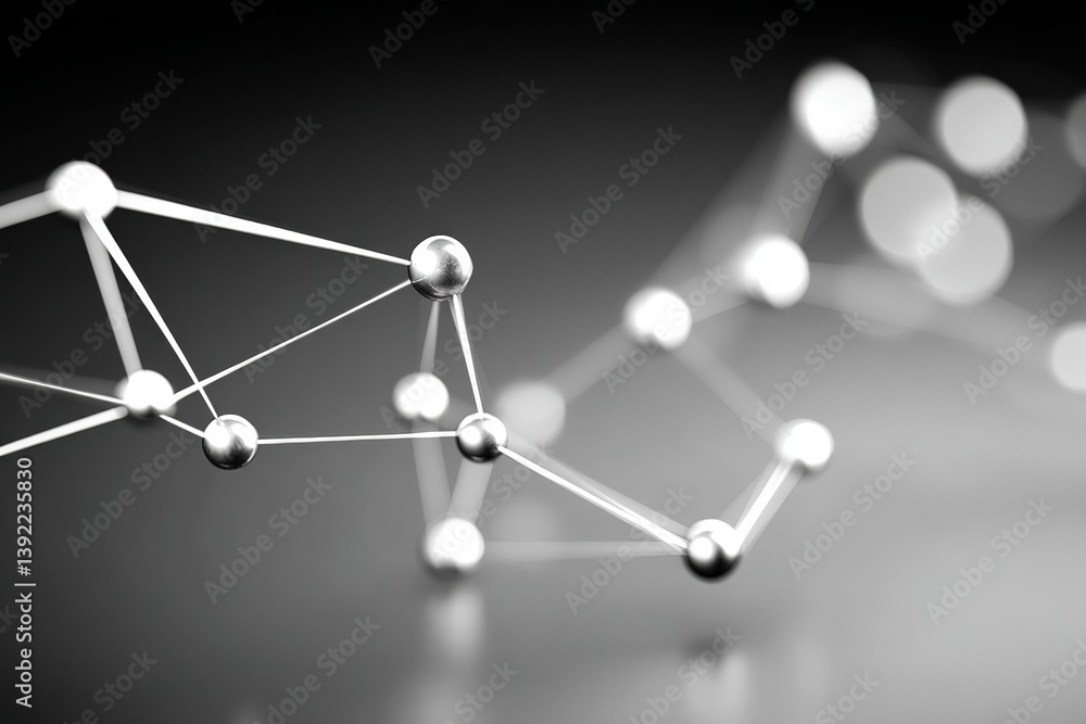 Poster abstract network of interconnected spheres and lines.