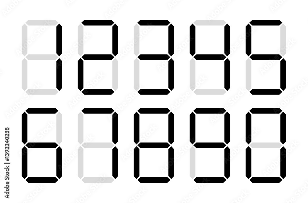 Aufkleber digit number display time clock icon. calculator font vector screen electronic timer. black digit nu