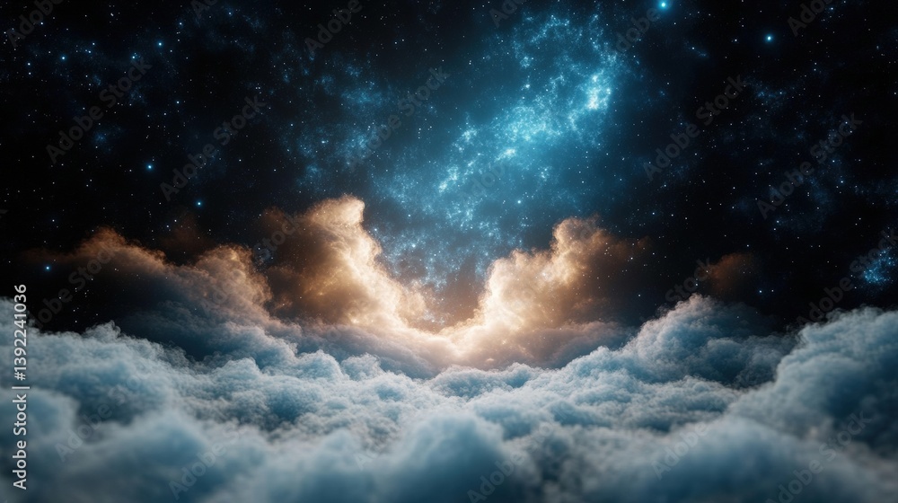 Poster deep midnight blue canvas with subtle transitioning effects and ethereal cloud formation