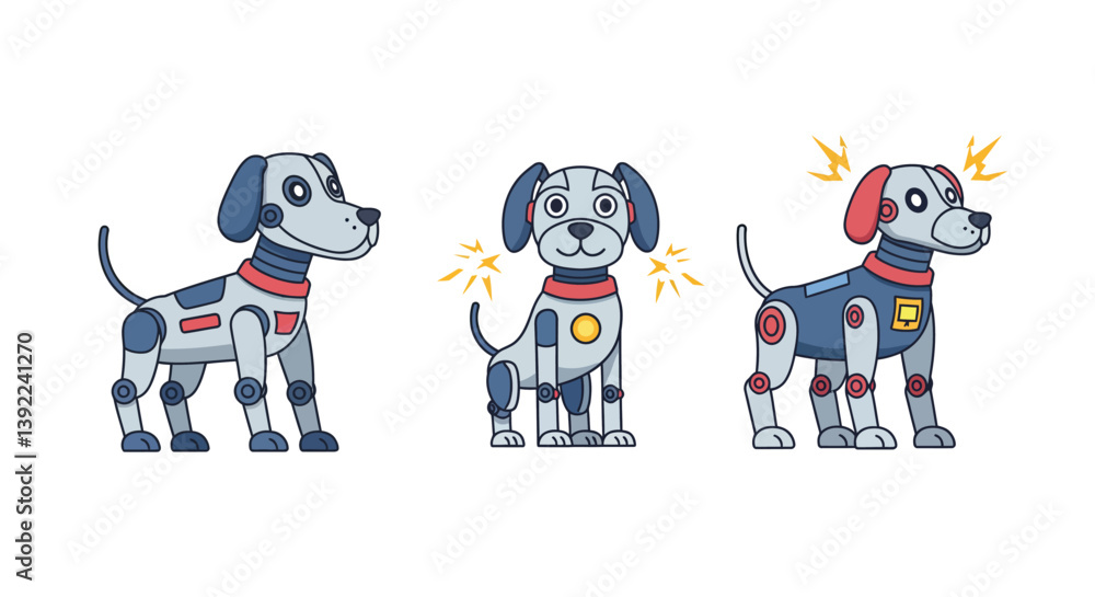 Poster robot dog transformation in minimal flat design vector art