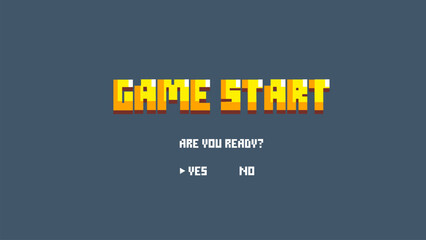 Game start.pixel art .8 bit game.retro game. for game assets in vector illustrations.Retro Futurism Sci-Fi Background. glowing neon grid.and stars from vintage arcade comp © Maderla