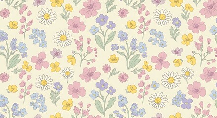Pastel Meadow: A Delicate Floral Pattern AI Generated