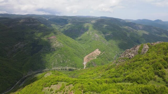 Amazing Aerial view of iskar gorge near village of Bov, Balkan Mountains, Bulgaria
