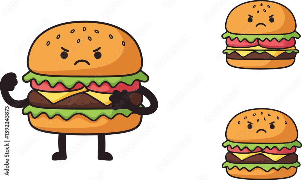 Aufkleber burger character transformation in flat and colorful vector art style