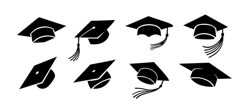 Graduate hat student vector logo icon set. Graduate cap university education school diploma academic symbol pictogram.
