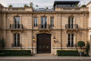 Sayfaya Git
|12345...12Sonraki
Classic French beige stone townhouse with wrought iron balconies elegant double doors and symmetrical architecture on quiet street