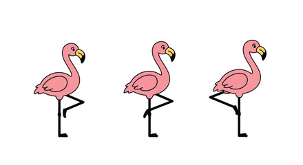 Obraz premium Pink flamingos standing on one leg in a playful sequence flat vector art