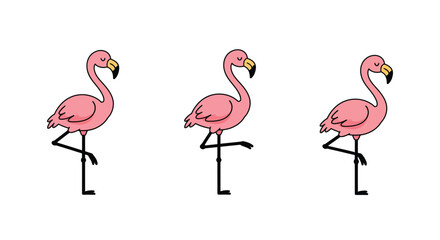 Obraz premium Pink flamingo in various poses with minimal design style vector illustration