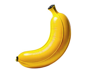 A vibrant yellow inflatable banana, meticulously detailed, rests against a minimalist white background.